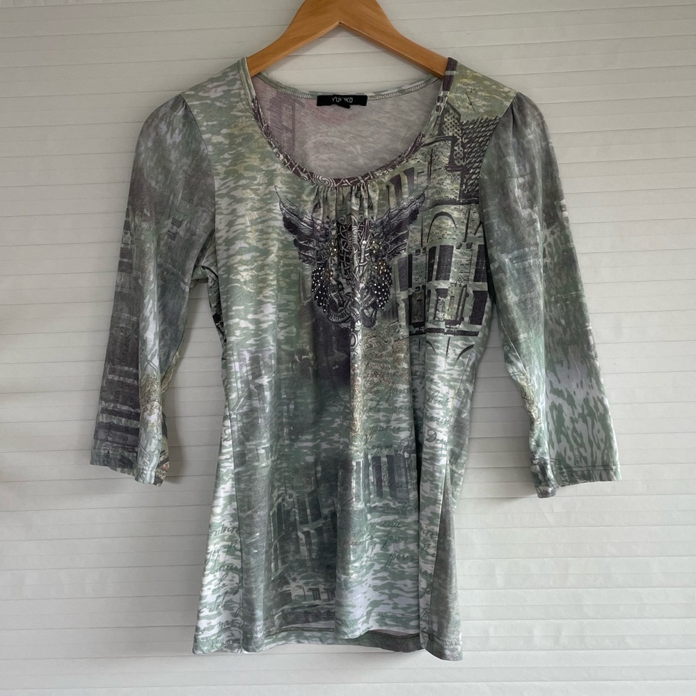 Y2K 3/4 Sleeve Yukiko Top